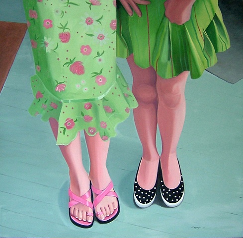 oil painting of little girl's shoes, shoe portrait series