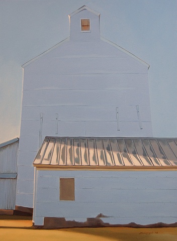 oil painting of grain silo in Kansas