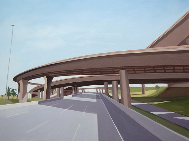 oil painting landscape with highway overpass/underpass, near Los Angeles