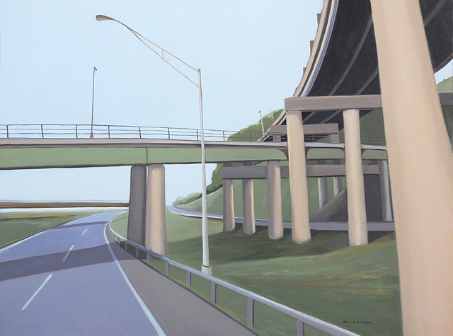 oil painting on panel of highway underpasses and overpasses