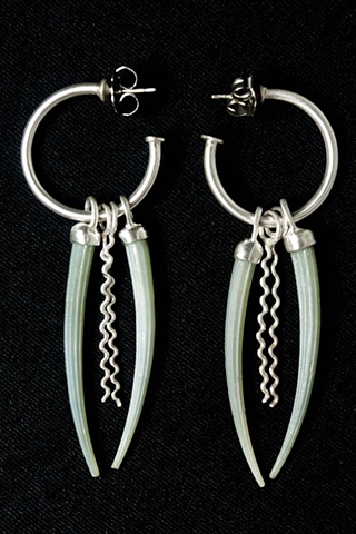 050 Sterling Silver with green dentalium shell earrings.