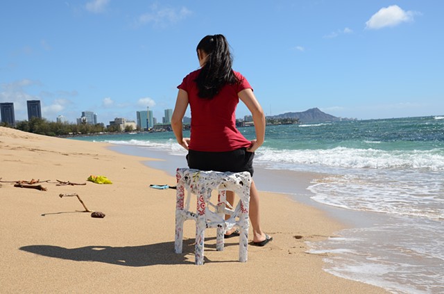 Hawaiian student Erika Drake plastic chair