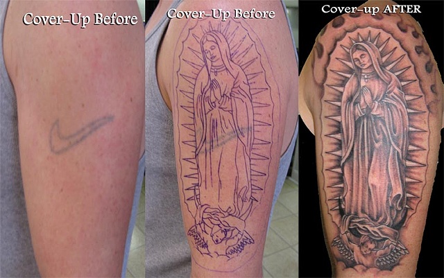 cover up of nike symbol with Virgin Mary