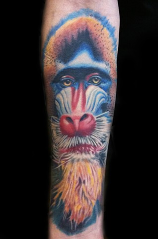 Color Tattoo Portrait of a Baboon 
