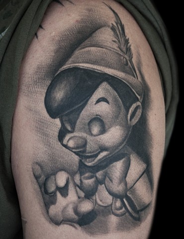Black and Gray Tattoo of Pinocchio 