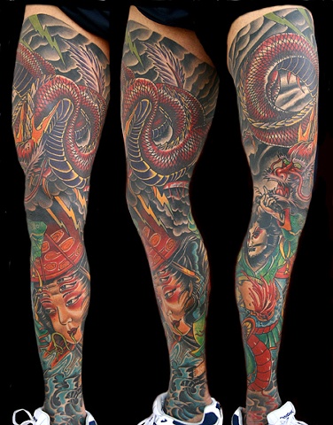 Oriental Color Tattoo Leg Sleeve 