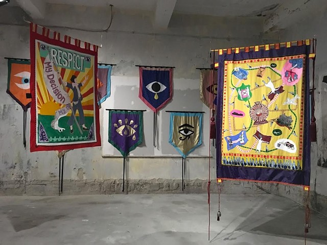Eye Bannerettes and ACREA Banners by Alice Maher, Breda Mayock, Rachel Fallon 
38th EVA International Biennale
Limerick April - August 2018
