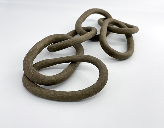 6 oblong links, chain (Black Mountain Clay) Ready to hang and Signed on the back. clay fired sculpture. 