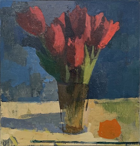 Red Tulips. Oil on Linen on Panel. 12x12.5 (Private Collection)