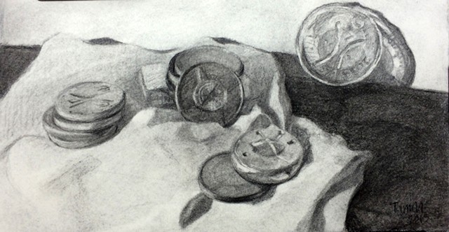 Still life charcoal drawing on paper