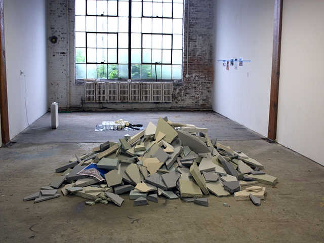 sculpture of styrofoam rubble pile by Rena Leinberger