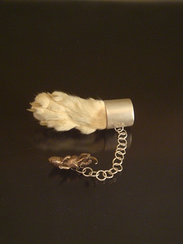 sterling silver, brooch, shibuishi mouse, taxidermy cat paw, momento mori