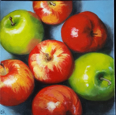 Top Down Apples on Blue