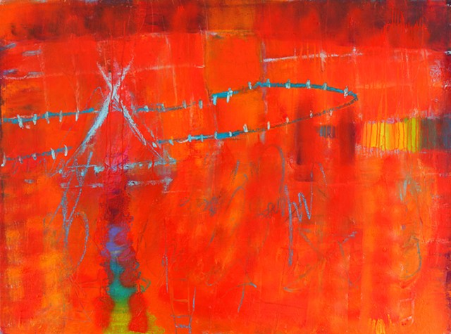 Abstract Mixed Media Oil Painting,  with saturated color and gestural marks
