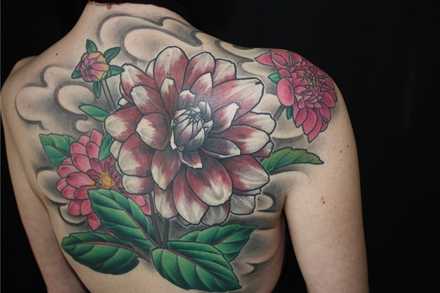 dahlia flower cover up tattoo by Danny Gordey Ink Machine Edmonton Canada