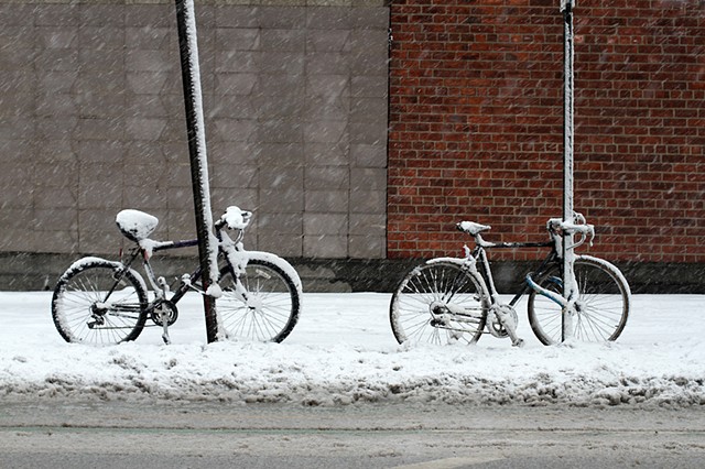 Two Bicycles With Snow
