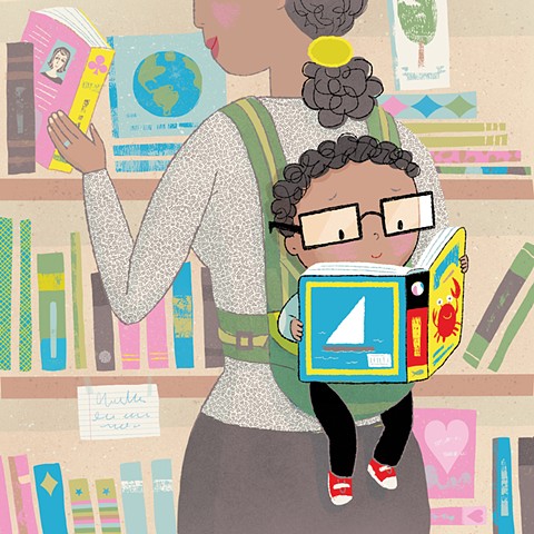 Violet Lemay, illustration, illustrator, children's book illustrator, diverse books, baby, bookstore, baby reading, baby with book
