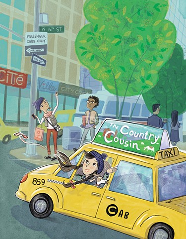 NYC, New York City, tween, taxi, teen girls, city kids, Violet Lemay, country cousin, YA, book illustration
