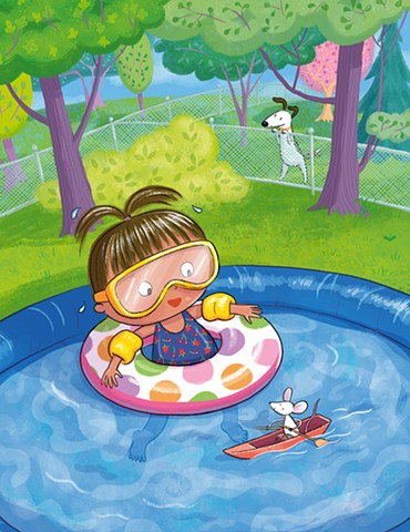Violet Lemay, adorable, children's book illustrator, girl in pool, cute mouse, kidlitart, mbartists