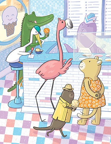 children's book illustration, Violet Lemay, Highlights High Five, Doña Rosa, flamingo