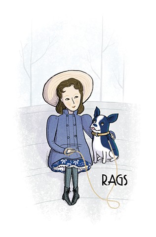 Dorothy Parker, Dorothy Parker as a girl, Dorothy Parker's dog Rags, Violet Lemay, illustration, Writers and Their Pets