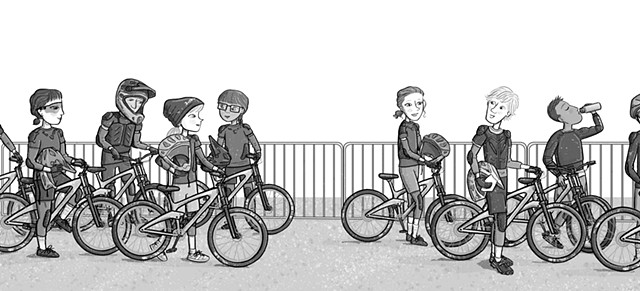 Violet Lemay, illustration, kidlit illustrator, art for tweens, Ali's Rocky Ride, strong girls, mountain bike