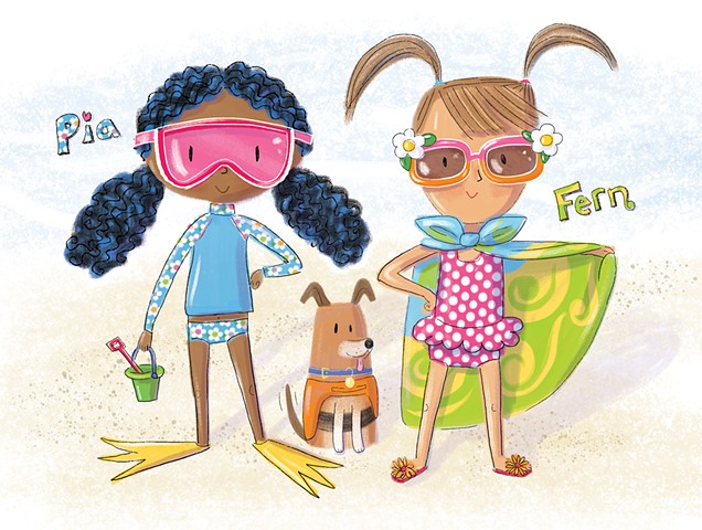 Violet Lemay, children's book illustrator, picture book illustrator, character design, beach girls, kids at the beach