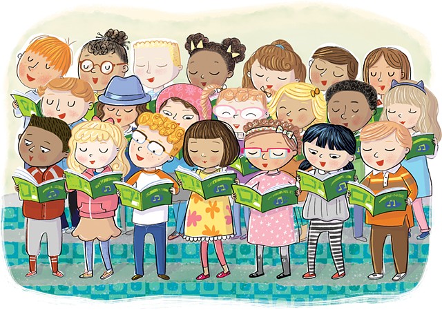 Violet Lemay, children's book illustrator, picture book, kidlitart, choir, kids singing, youth choir, middlegrade, middle grade, picture book