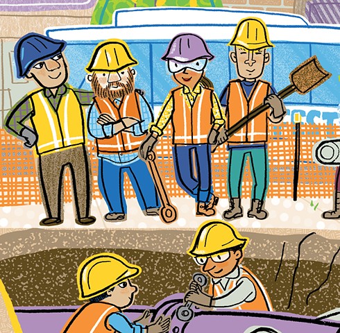 Violet Lemay, illustration, How a City Works, children's book illustrator, city, construction workers