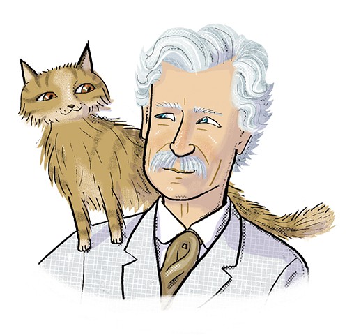 Mark Twain, Twain's cat, Violet Lemay, illustration, middle grade biography, Writers and Their Pets