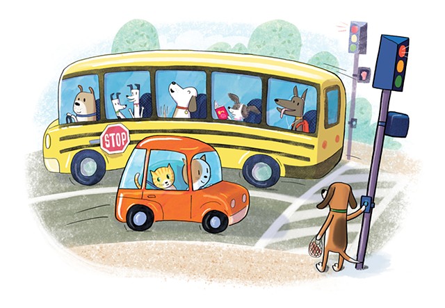 Violet Lemay, children's book illustrator, art for children, dogs in school bus, cats, dogs