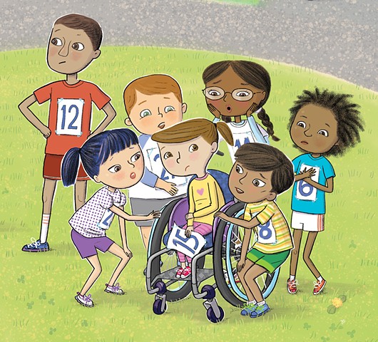 Violet Lemay, children's book illustration, book about wheelchair, diverse book, children's book illustrator, picture book artist, hurt feelings, sensitivity for kids