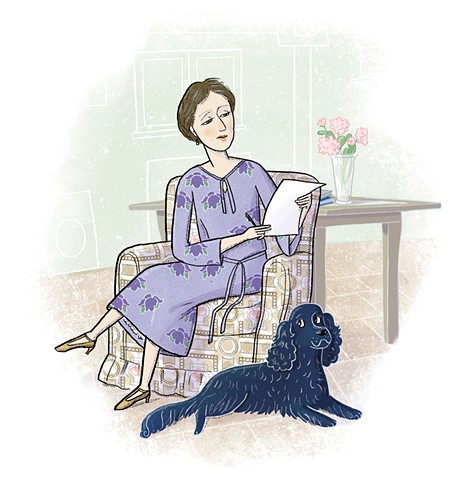 Virginia Woolf, Pinka, Violet Lemay, Writers and Their Pets, children's book illustration, biography for kids, setter, dog, middle grade