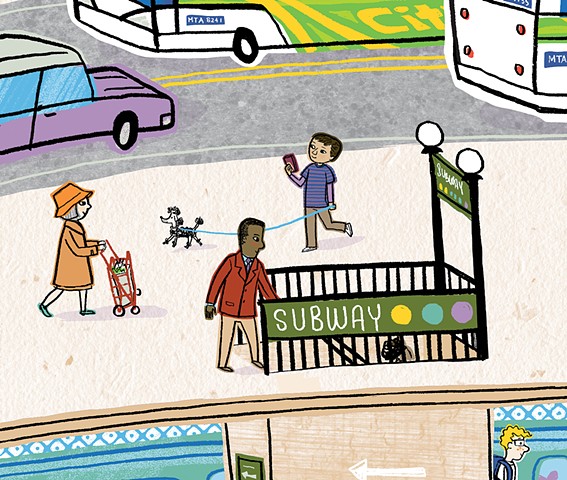 Violet Lemay, How a City Works, children's book illustration, city illustration, city art, city book for kids, subway, kidlitart, illustration, city, mass transit