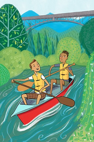 canoe, teen, tween illustration, YA, kid lit, camping, Blue Ridge Mountains, Violet Lemay