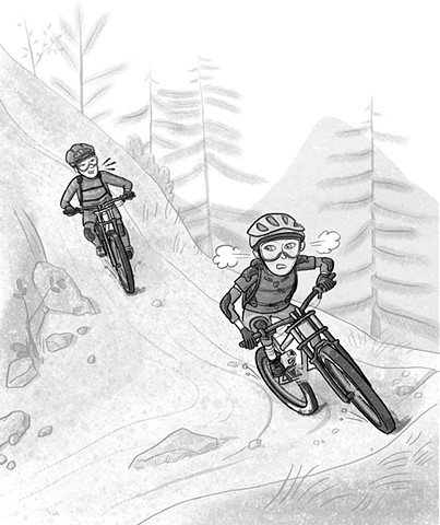 Violet Lemay, illustration, kidlit illustrator, mountain bike, shred girls, art for tweens, Ali's Rocky Ride, strong girls