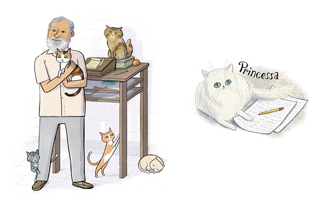 Ernest Hemingway, Hemingway and his cats, Violet Lemay, Artists and Their Pets, kidlit artist, middlegrade artist, children's book illustrator, picture book illustrator
