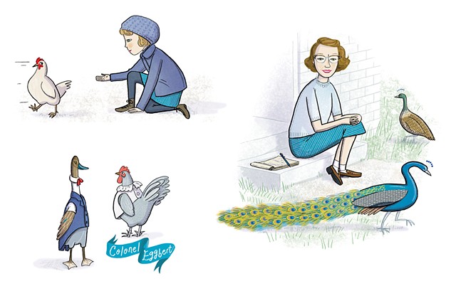 Flannery O'Connor, O'Connor's birds, Violet Lemay, Artists and Their Pets, kidlit artist, middlegrade artist, children's book illustrator, picture book illustrator