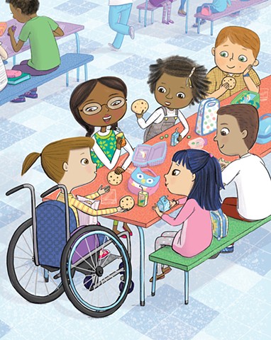Violet Lemay, children's book illustration, book about wheelchair, diverse book, children's book illustrator, picture book artist
