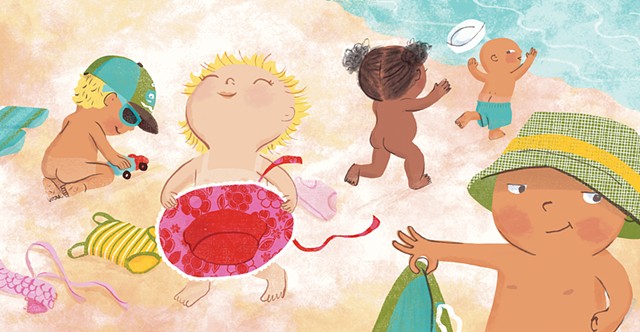 Violet Lemay, children's book illustrator, beach babies, kidlitartist, adorable illustration, naked babies at beach