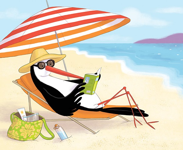 Violet Lemay, children's book illustration, children's book illustrator, picture book illustrator, shore bird, beach, summer, bird, oyster catcher