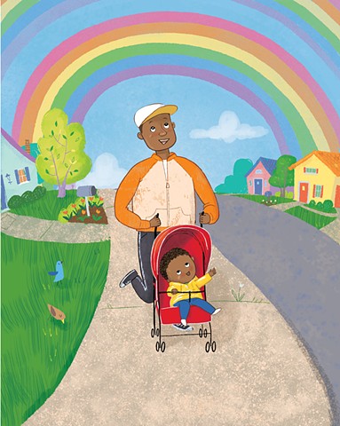 Violet Lemay, children's book illustrator, rainbow, African-American dad, African-American baby