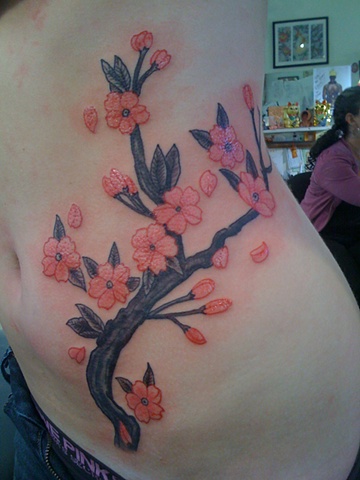 Cherry blossoms on side no outline