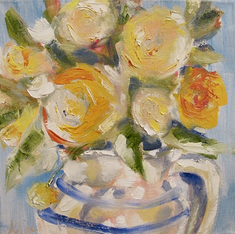 poppies, pitcher, flowers, pastel, impressionistic