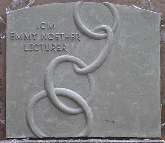 Bas-relief used to produce the reverse (back) of the Emmy Noether Lecturer plaquette.  The model was scanned and reduced, then joined to the obverse (front) bas-relief, to produce the two-sided bronze plaquette.