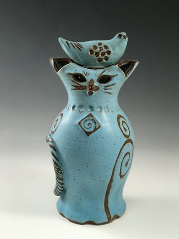 Lidded Cat vase