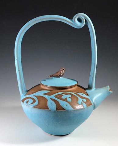High Handled Teapot in Robins Egg Blue