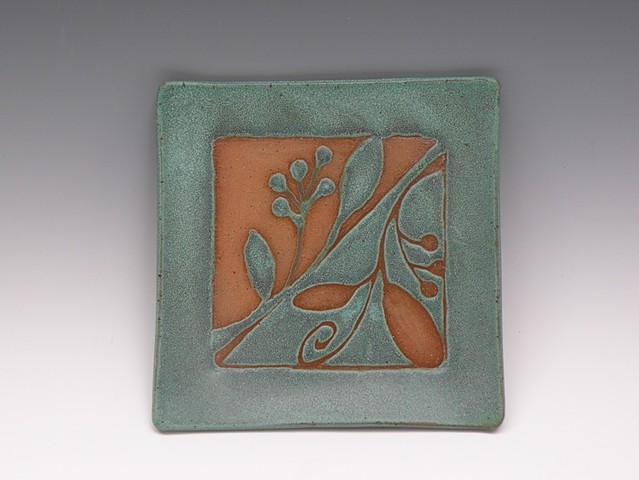 Square tray with reverse design, bronze green