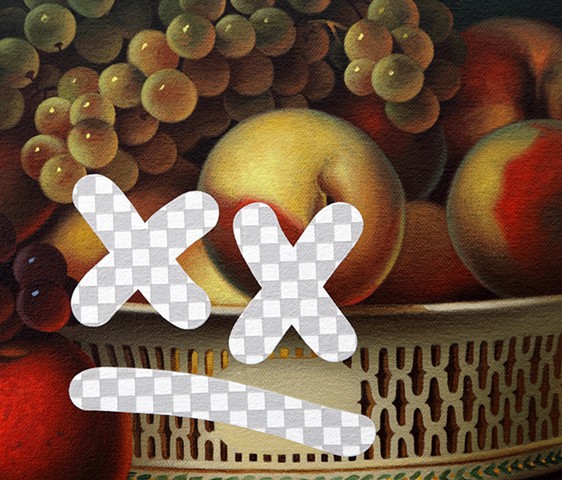 Tiny Dissatisfied Still Life (Fruit In A Chinese Export Basket, White House Art Collection Erasure No. 29), detail