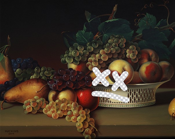 Tiny Dissatisfied Still Life (Fruit In A Chinese Export Basket, White House Art Collection Erasure No. 29)